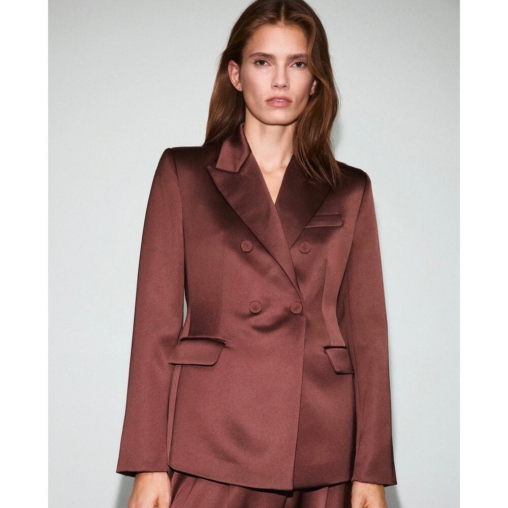 Mango brown satin blazer size XL